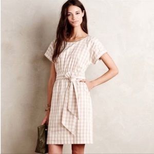 Anthropologie Ribboned Poplin Gingham Dress